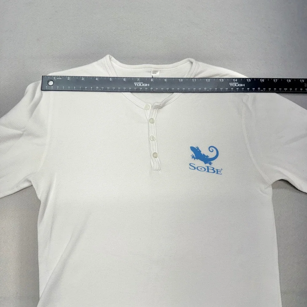 SoBe American Apparel Henley Mens Shirt Medium White Waffle Knit USA VTG